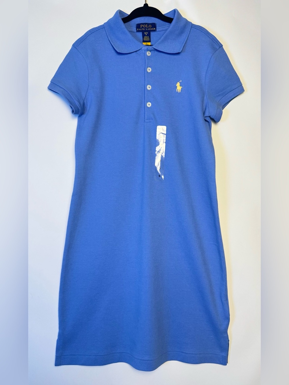 Ralph Lauren Girls' Iris Blue Cotton Mesh Polo Dress with Yellow Pony -NWT-Small